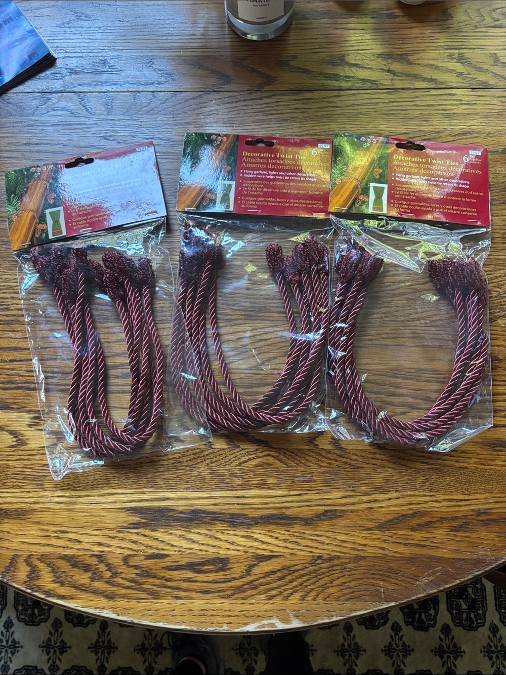 Decorative Twist Tie Curtain Tiebacks - Burgundy